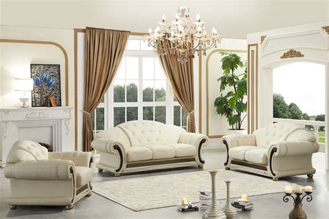 Sophisticated Apolo Living Room Set in Ivory Leather: Elevate 